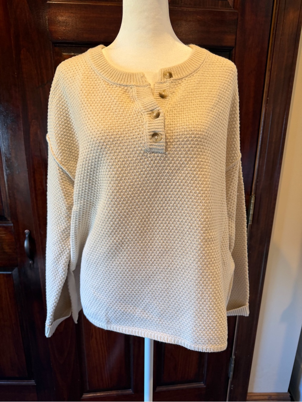 Sincerely Jules cream Waffle-Knit Henley Sweater - Women's